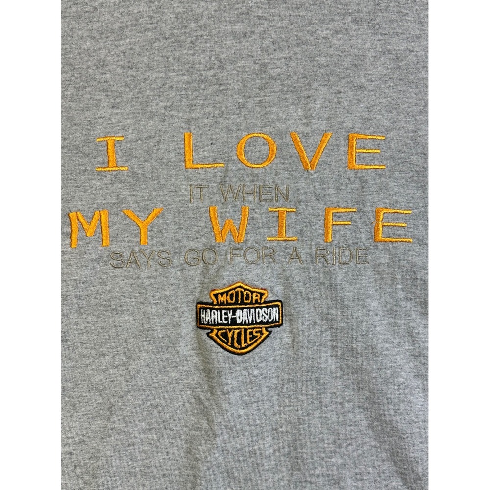 Harley-Davidson I Love My Wife Go For A Ride T-Shirt Mens XL Gray Embroidered